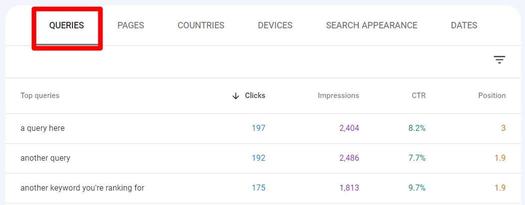 Search Console - alternar para Consultas