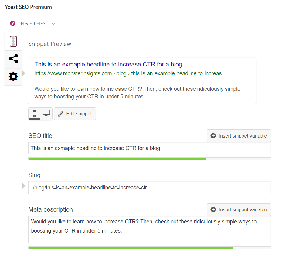 yoast-seo-plugin-to-améliorer-ctr "width =" 620 "height =" 534 "srcset =" https://www.monsterinsights.com/wp-content/uploads/2019/11/yoast-seo-plugin -to-améliorer-ctr.png 975w, https://www.monsterinsights.com/wp-content/uploads/2019/11/yoast-seo-plugin-to-improve-ctr-300x258.png 300w, https: / /www.monsterinsights.com/wp-content/uploads/2019/11/yoast-seo-plugin-to-improve-ctr-768x662.png 768w "values ​​=" (largeur maximale: 620px) 100vw, 620px "/></p></noscript></noscript>
<h3>Optimisez votre contenu pour les extraits sélectionnés</h3>
<p>Avec les moteurs de recherche tels que Google affichant différentes infoboxes et extraits de code, il devient difficile de trouver de la place pour les résultats de la recherche.</p>
<p>Mais que faire si vous pouvez faire apparaître votre site Web dans des extraits sélectionnés? Vous verrez une augmentation du CTR et du trafic. Voyons comment vous pouvez capturer ces extraits pour améliorer votre CTR.</p>
<p><strong>12. Identifiez les opportunités de snippet proposées</strong> – Utiliser différents outils de <a href=