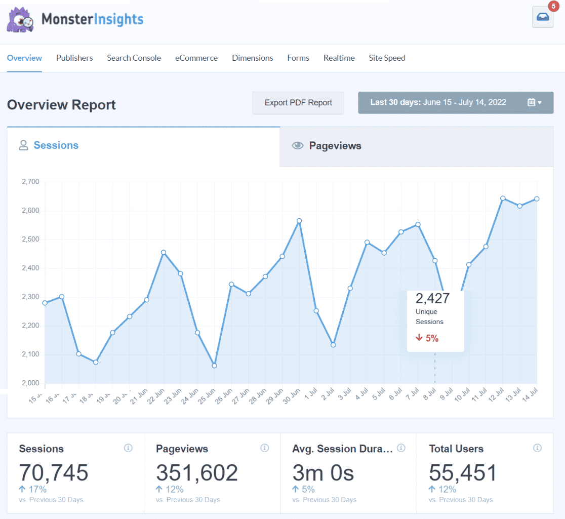 MonsterInsights Overview Report