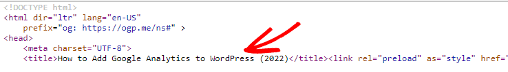 SEO title tag in page source