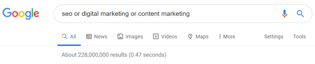 google-search-operators-or "width =" 620 "height =" 126 "srcset =" https://www.monsterinsights.com/wp-content/uploads/2020/02/google-search-operators-or-1024x208 .png 1024w, https://www.monsterinsights.com/wp-content/uploads/2020/02/google-search-operators-or-300x61.png 300w, https://www.monsterinsights.com/wp-content /uploads/2020/02/google-search-operators-or-768x156.png 768w, https://www.monsterinsights.com/wp-content/uploads/2020/02/google-search-operators-or.png 1216w "tailles =" (largeur max: 620px) 100vw, 620px "/></p></noscript></noscript>
<p>Une autre façon d'utiliser l'opérateur OR est de rechercher les mentions de marque.</p>
<p>Étant donné que les utilisateurs peuvent mentionner votre marque sur n'importe quelle plate-forme et utiliser différentes orthographes, il est difficile de trouver exactement chaque <a href=