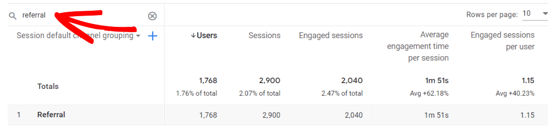 Search referral traffic in GA4 traffic acquisition report