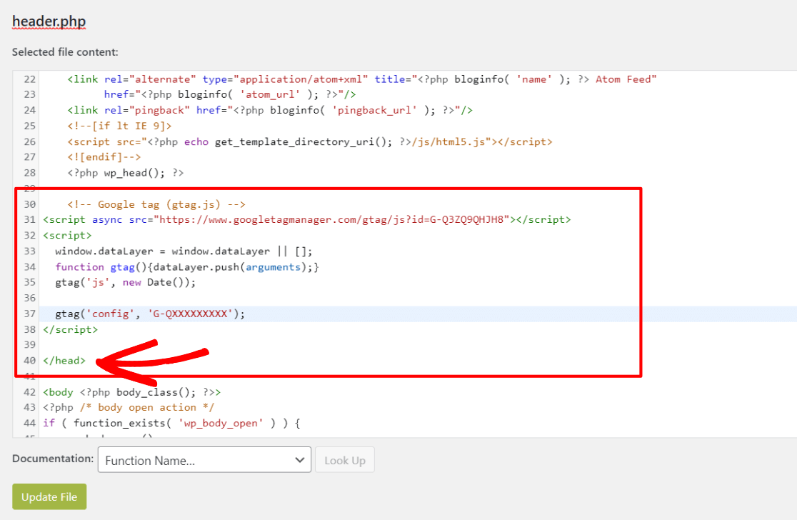 Google Analytics script before closing head tag