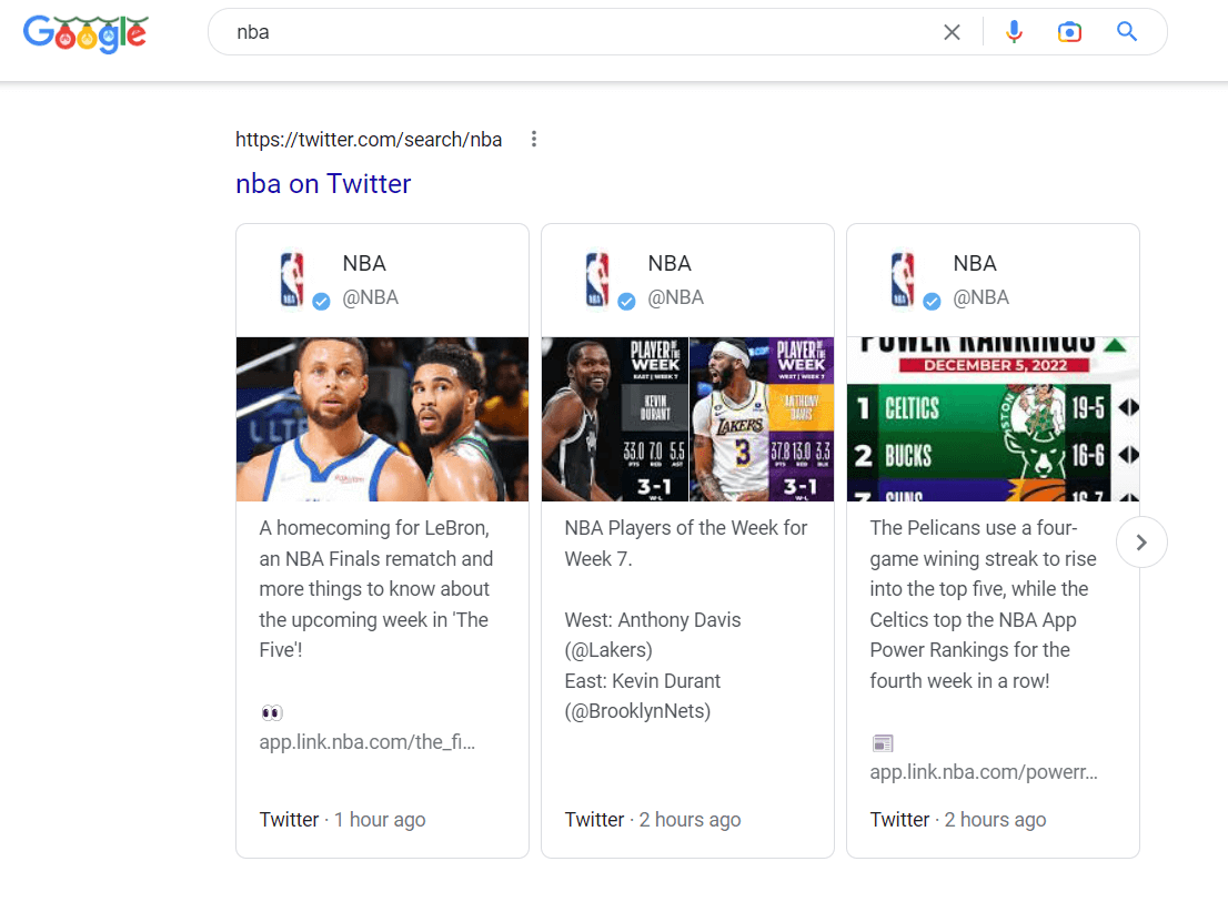 Google Twitter Snippet - Google Indexing