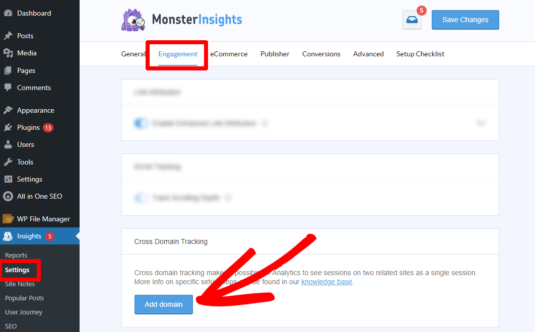Add a domain to GA4 cross-domain tracking with MonsterInsights 