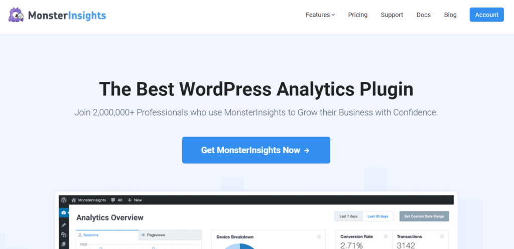 monsterinsights nejlepší plugin WordPressu pro Google Analytics