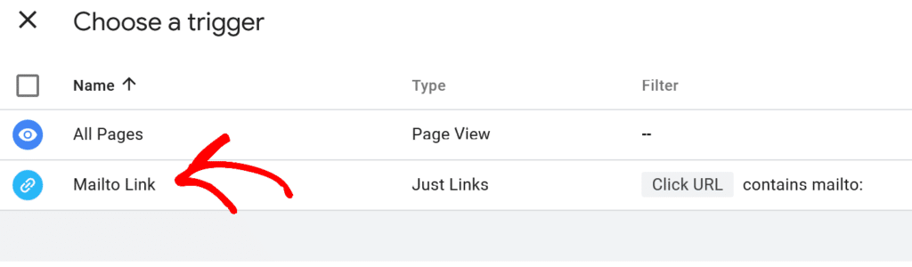 choose trigger for your gtm tag