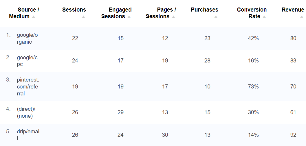 MonsterInsights Source/Medium Report - Google Analytics Traffic Sources