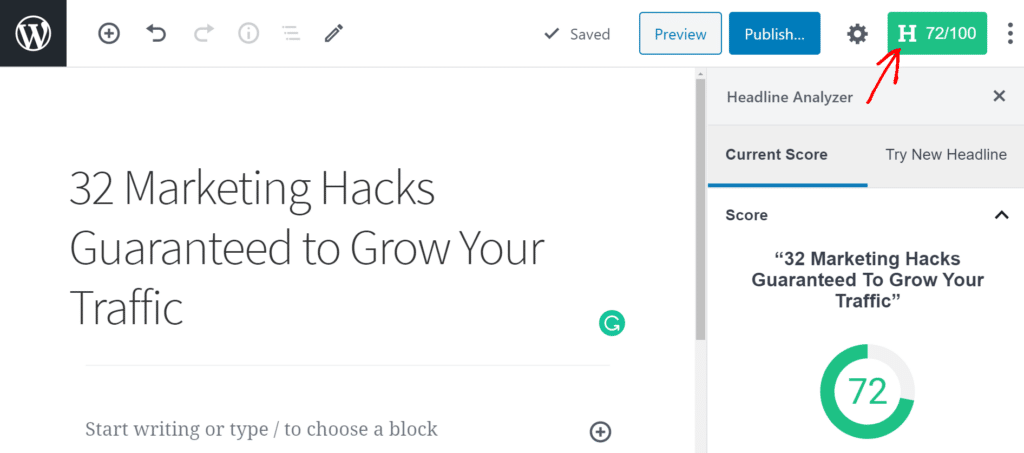 wordpress editor headline analyzer