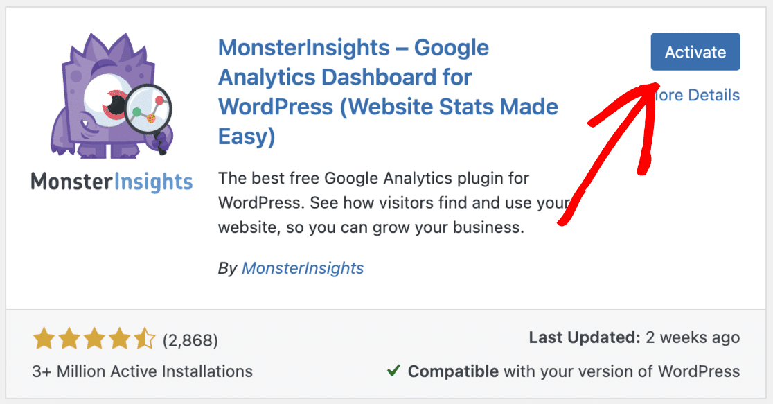 Activate MonsterInsights Lite plugin - free trial of MonsterInsights