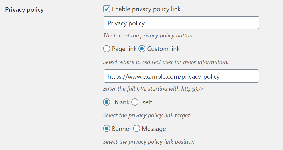 link with privacy policy