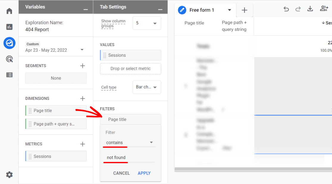 404 report filters - GA4