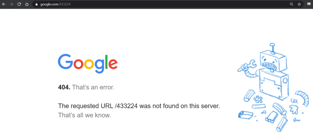 404 error broken link on Google