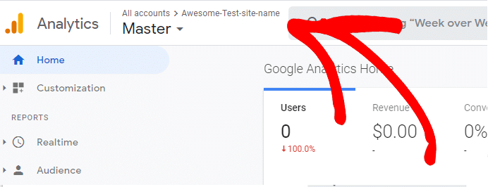 Click on the account picker in GA