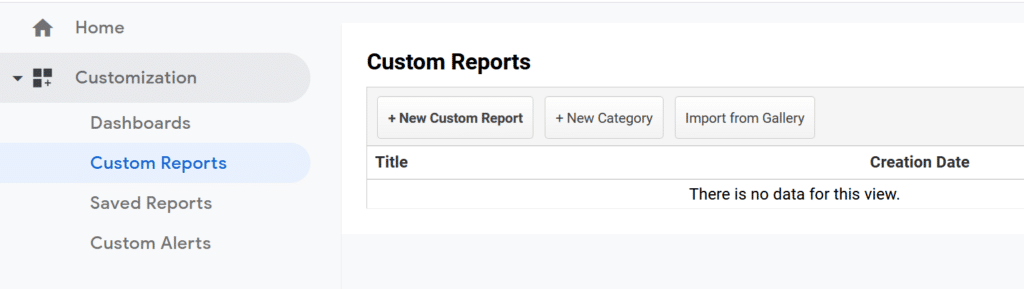 blank custom Google Analytics report for 404 errors