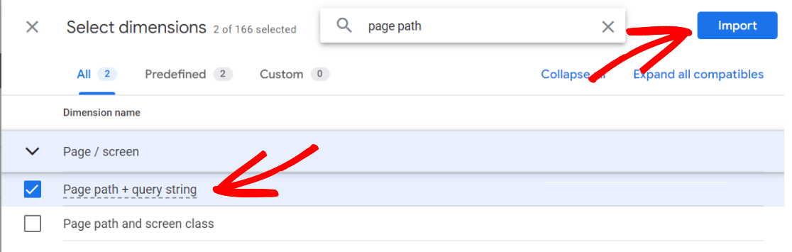 Page path query dimension GA4