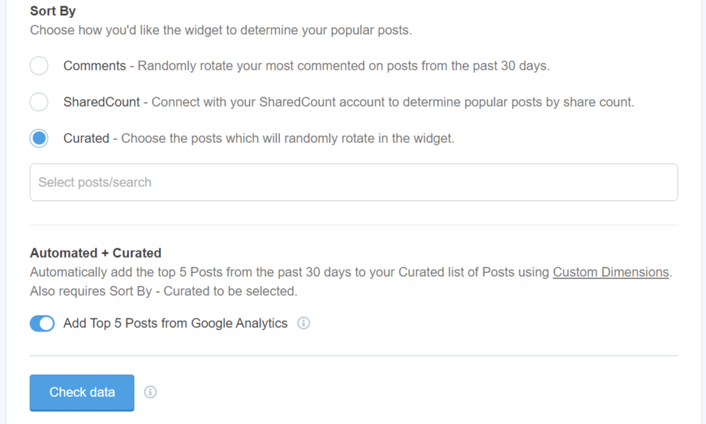 sort popular posts settings