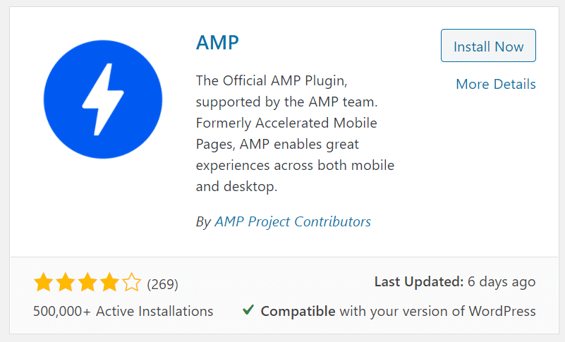 AMP wordpress plugin