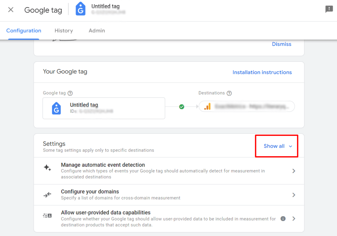 GA4 tag settings - show all