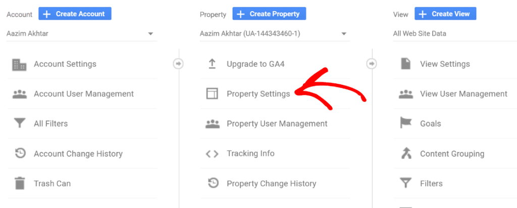 select property settings