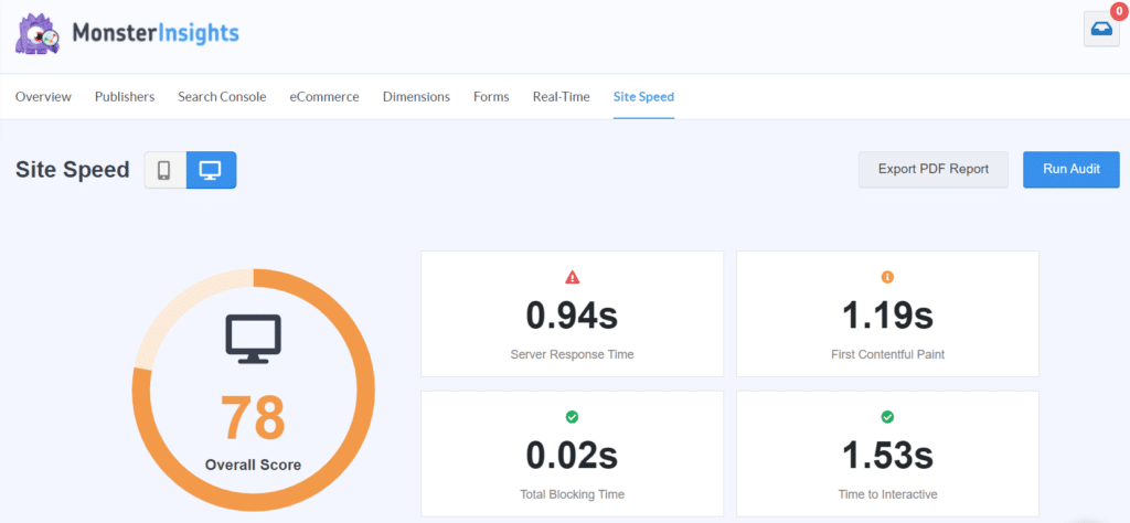 rapport de vitesse du site