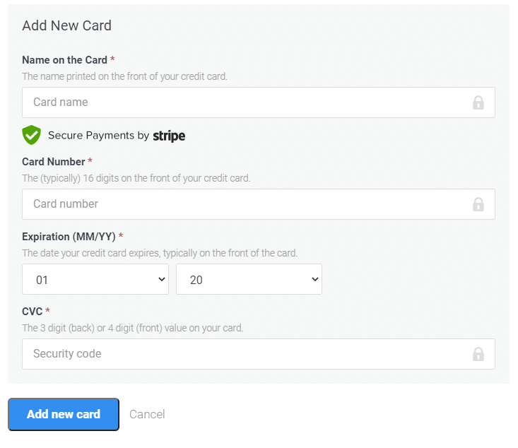 Stripe Credit Card Details