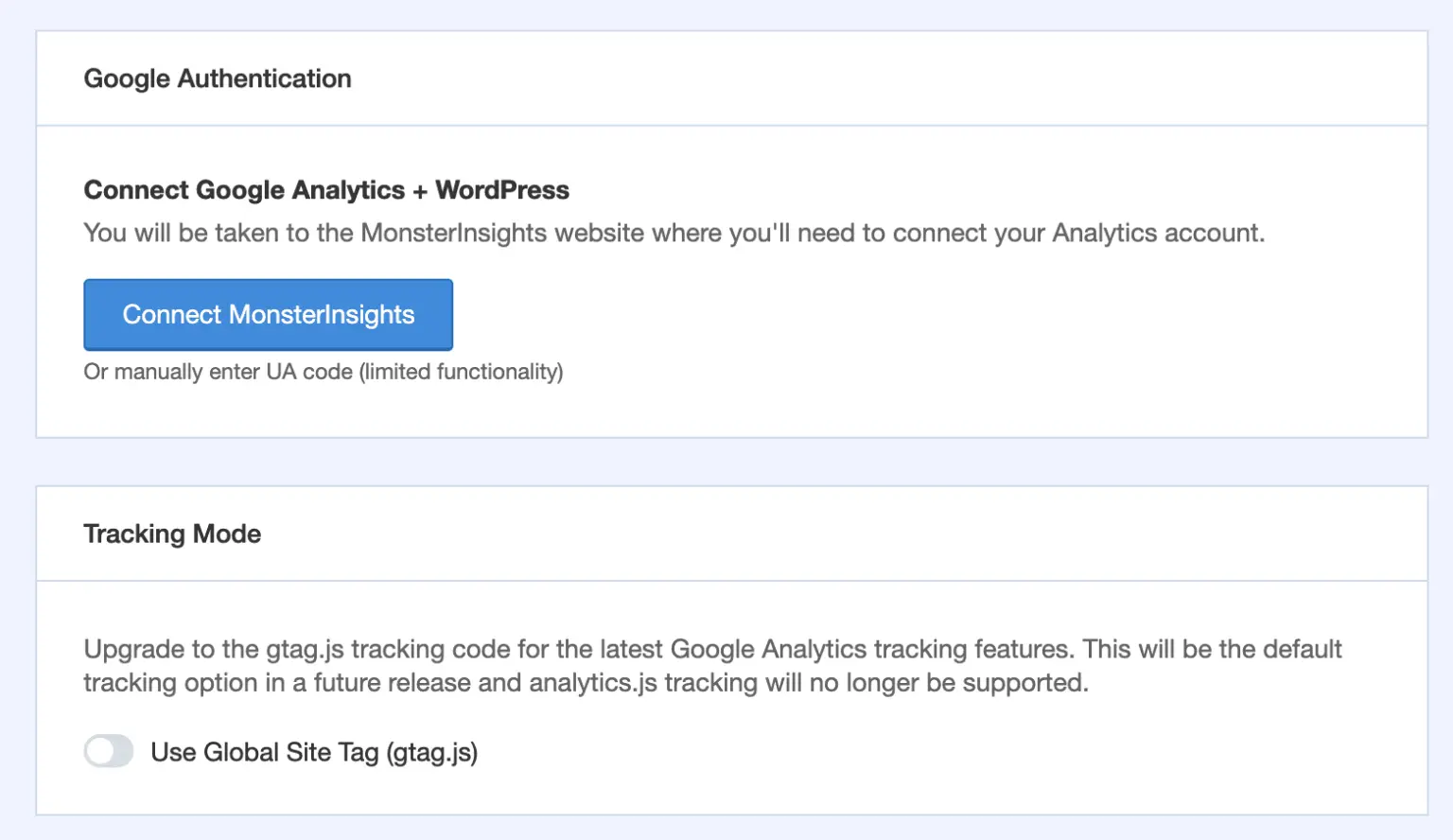 Google Site Tracking Tag Toggle button in MonsterInsights