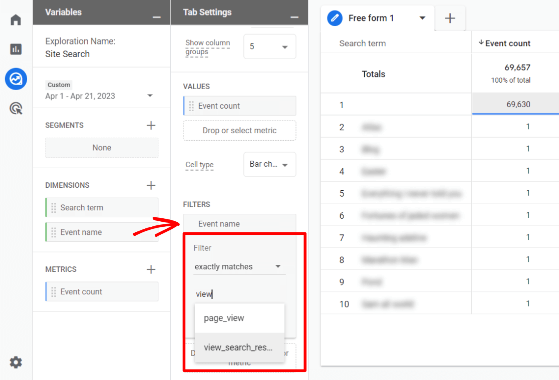 GA4 site search report