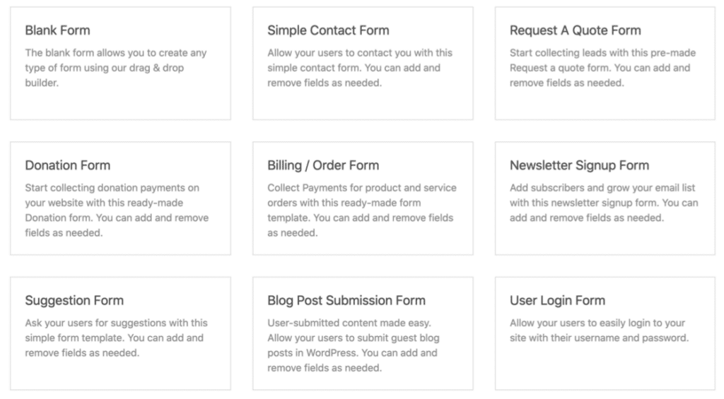 wpforms templates