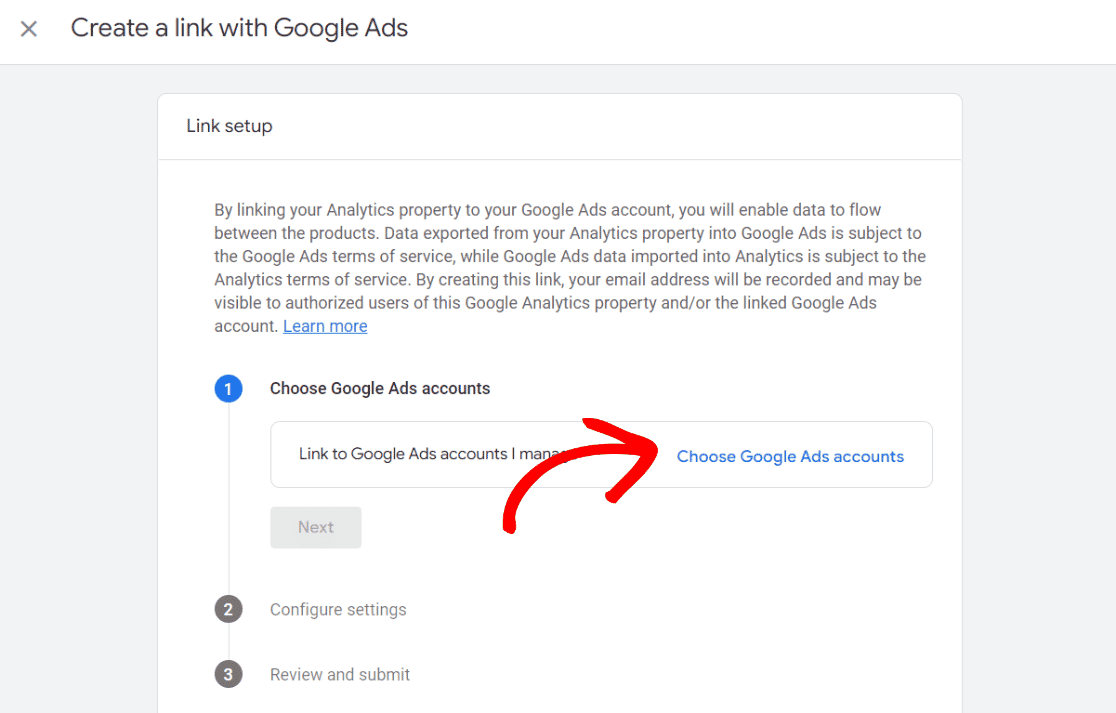 Choose Google Ads Account