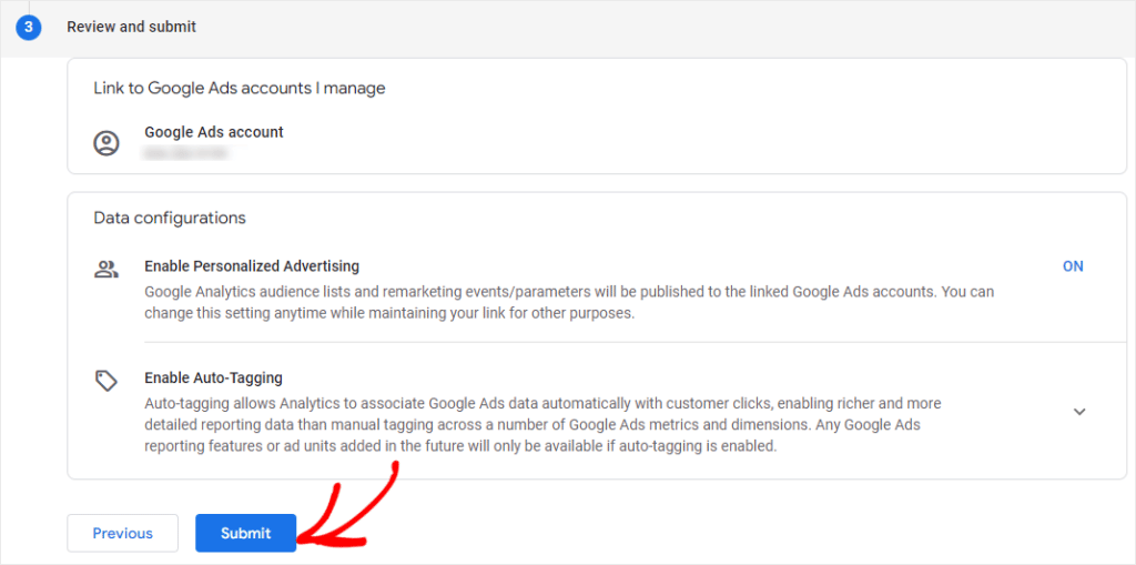 Google Analytics Google Ads Conversion Tracking Link Submit