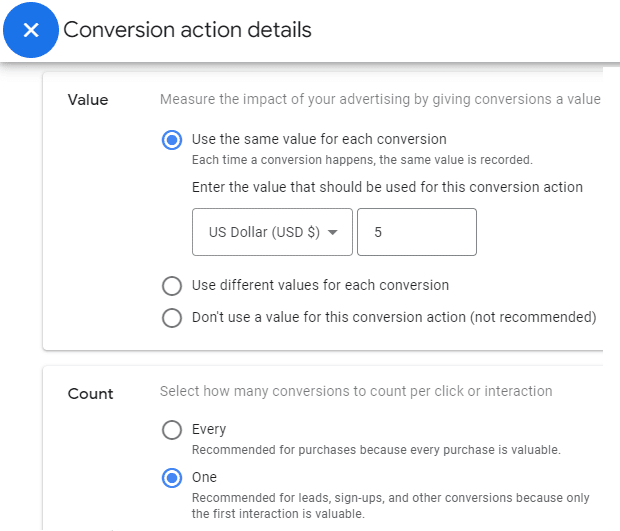 Google Ads Conversion Tracking Value