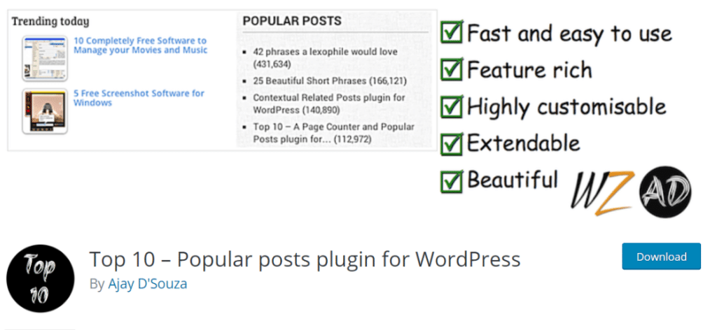 top 10 popular posts plugin for wordpress