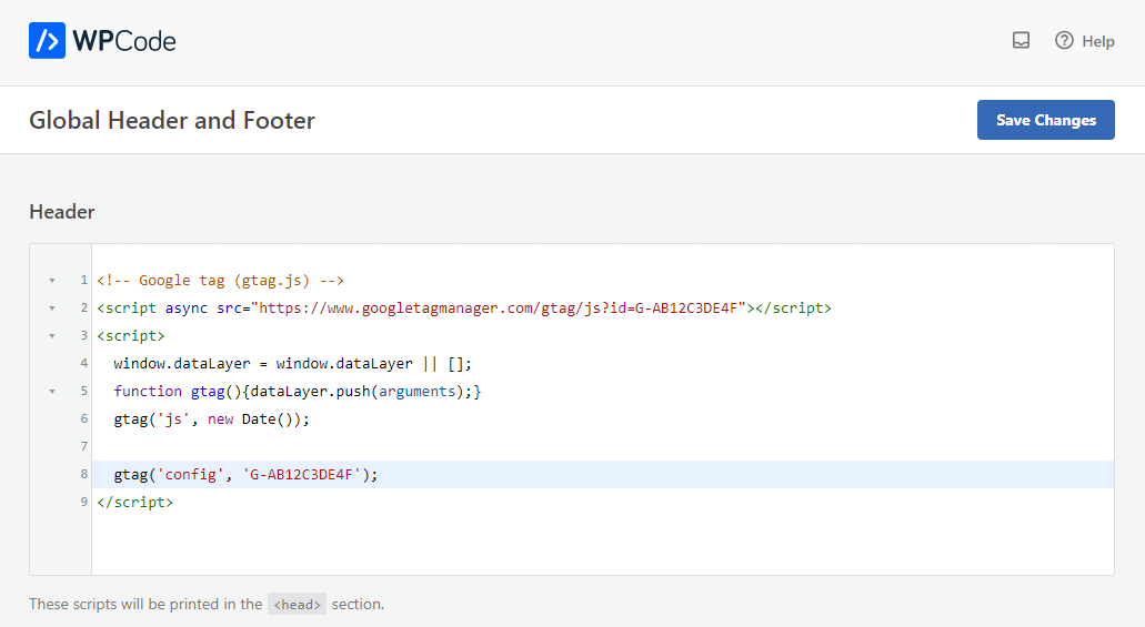 WPCode Google Analytics Installation - WordPress Header