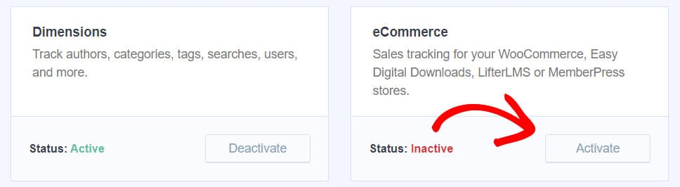 activate the ecommerce addon in MonsterInsights