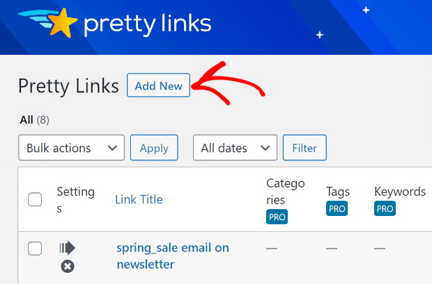 add new affiliate in pretty links