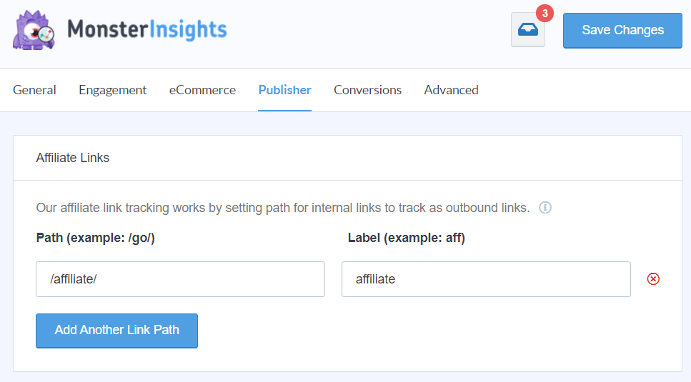 MonsterInsights Affiliate Settings