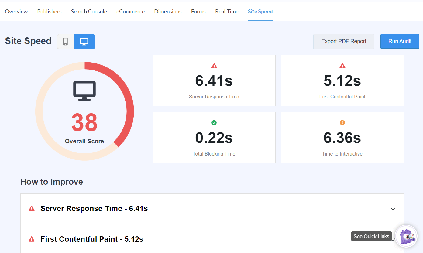 Website Speed Reports in MonsterInsights