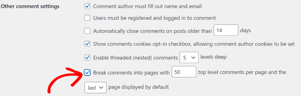 break comments into pages