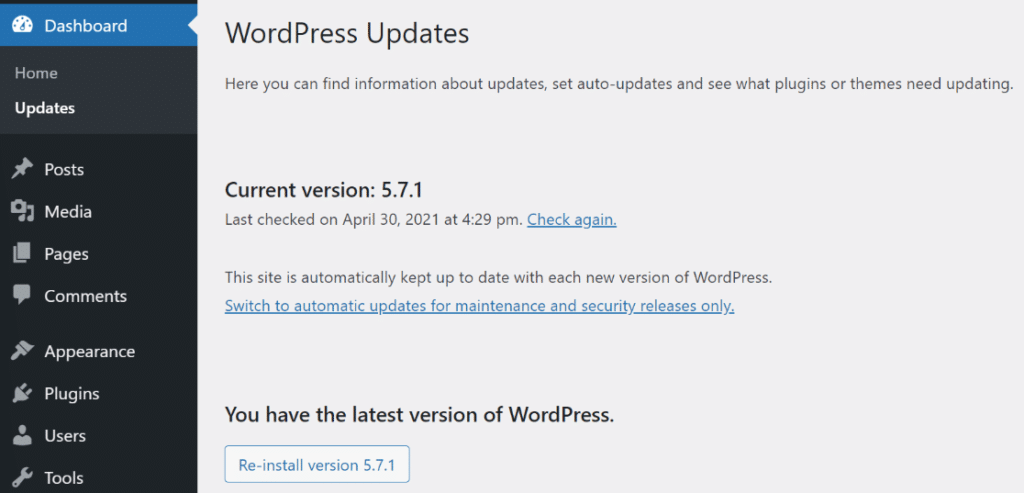 keep wordpress updated