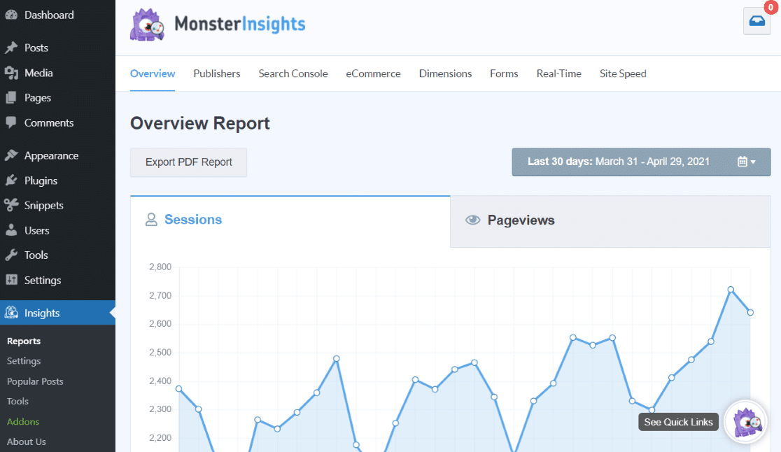 MonsterInsights WordPress Dashboard