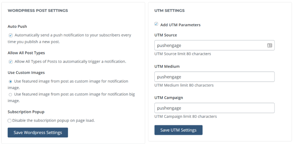 wordpress and utm settings