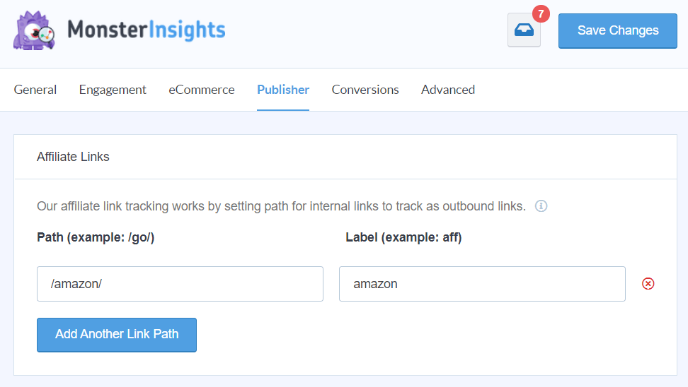 Amazon Affiliate Links in MonsterInsights