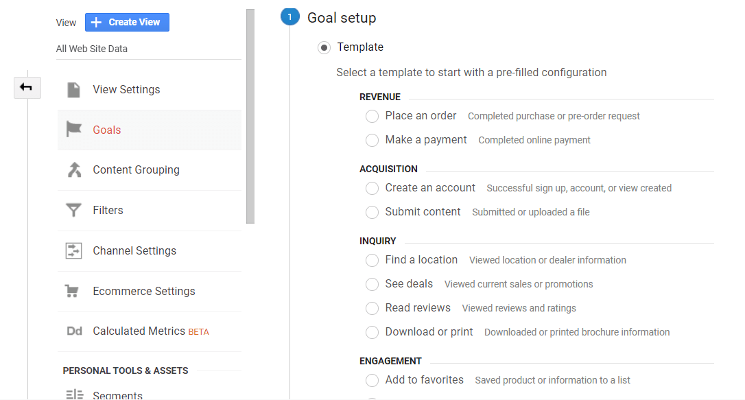 Create a goal in Google Analytics