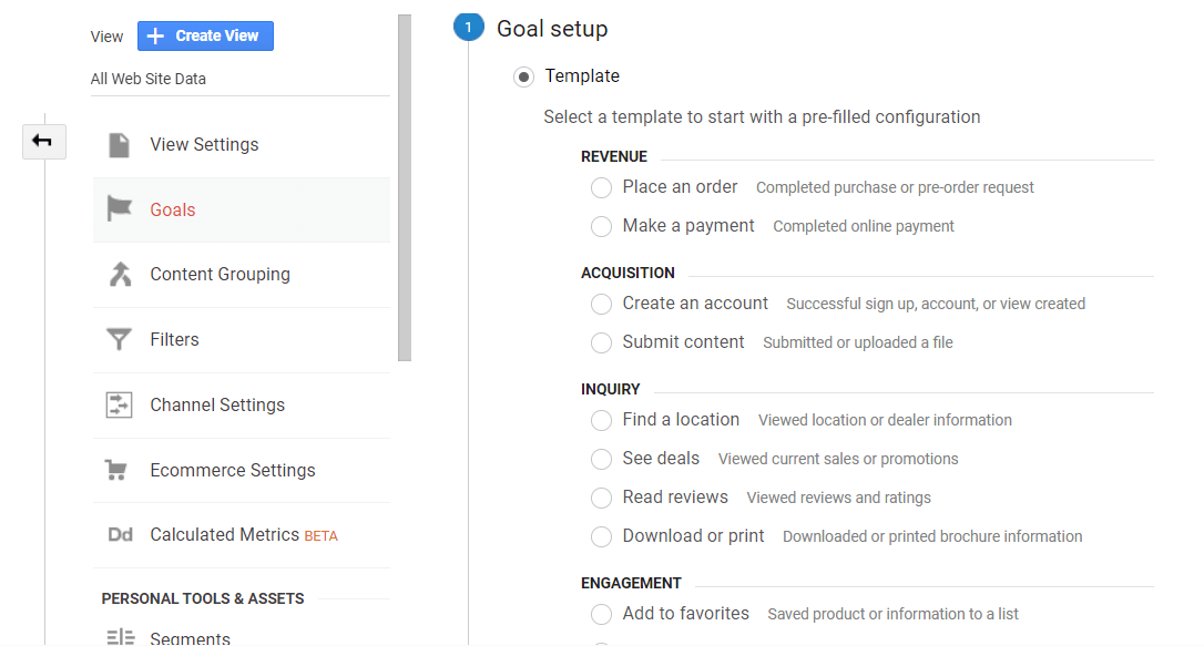 Créer un objectif dans Google Analytics