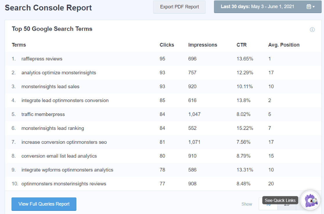 Search Terms Report