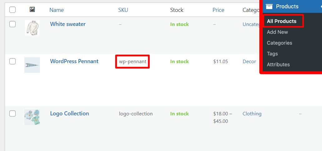 Où trouver les SKU WooCommerce