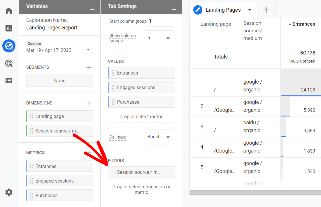 Drag session source metric to Values box