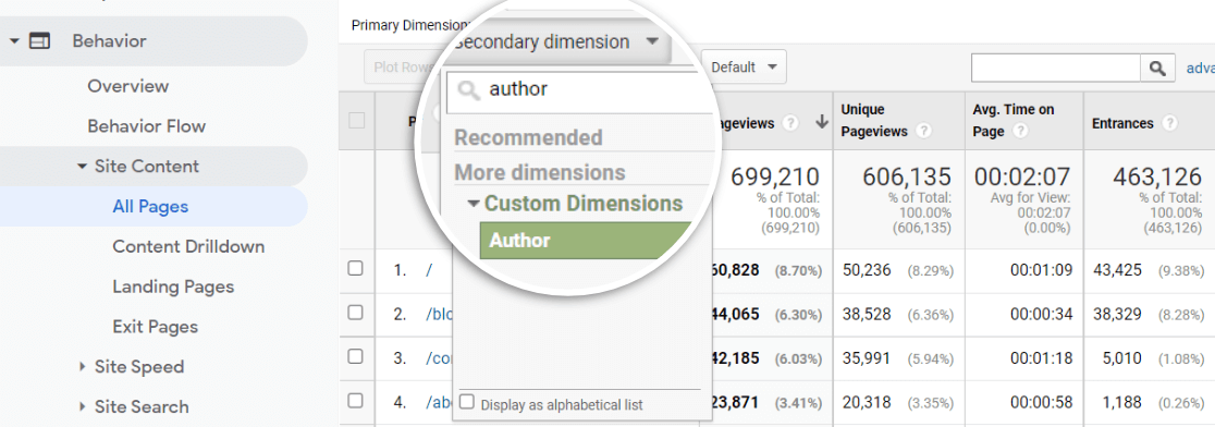 Ajouter une dimension secondaire au rapport de toutes les pages dans Google Analytics