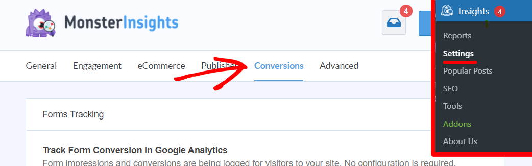 Conversions Tab in MonsterInsights